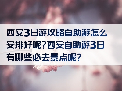 西安3日游攻略自助游怎么安排好呢？西安自助游3日有哪些必去景点呢？