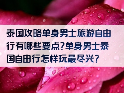 泰国攻略单身男士旅游自由行有哪些要点？单身男士泰国自由行怎样玩最尽兴？