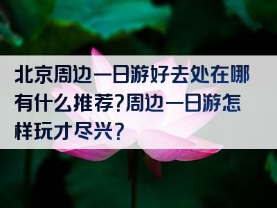 北京周边一日游好去处在哪有什么推荐？周边一日游怎样玩才尽兴？