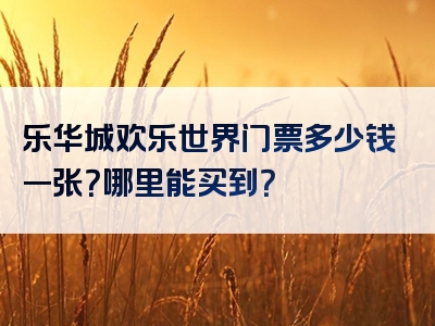 乐华城欢乐世界门票多少钱一张？哪里能买到？
