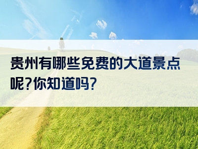 贵州有哪些免费的大道景点呢？你知道吗？