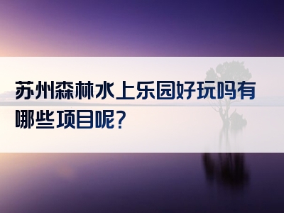 苏州森林水上乐园好玩吗有哪些项目呢？