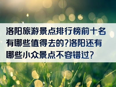 洛阳旅游景点排行榜前十名有哪些值得去的？洛阳还有哪些小众景点不容错过？