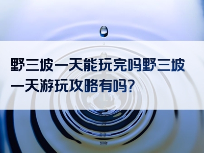 野三坡一天能玩完吗野三坡一天游玩攻略有吗？