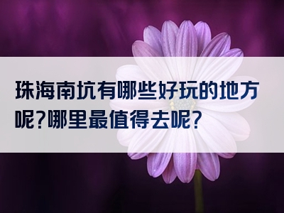 珠海南坑有哪些好玩的地方呢？哪里最值得去呢？