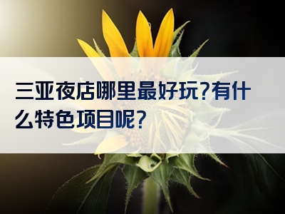 三亚夜店哪里最好玩？有什么特色项目呢？