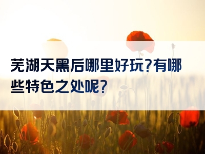 芜湖天黑后哪里好玩？有哪些特色之处呢？