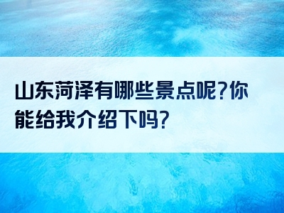 山东菏泽有哪些景点呢？你能给我介绍下吗？