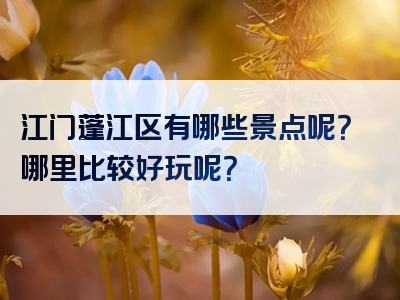 江门蓬江区有哪些景点呢？哪里比较好玩呢？