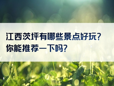 江西茨坪有哪些景点好玩？你能推荐一下吗？