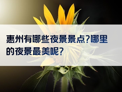 惠州有哪些夜景景点？哪里的夜景最美呢？