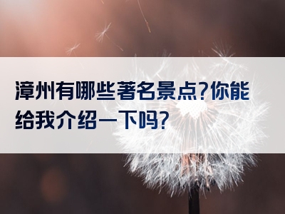 漳州有哪些著名景点？你能给我介绍一下吗？