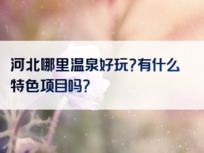 河北哪里温泉好玩？有什么特色项目吗？