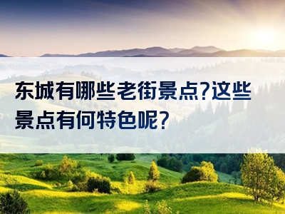 东城有哪些老街景点？这些景点有何特色呢？