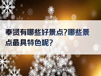 奉贤有哪些好景点？哪些景点最具特色呢？