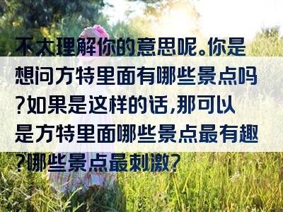 不太理解你的意思呢。你是想问方特里面有哪些景点吗？如果是这样的话，那可以是方特里面哪些景点最有趣？哪些景点最刺激？