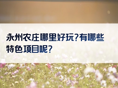 永州农庄哪里好玩？有哪些特色项目呢？