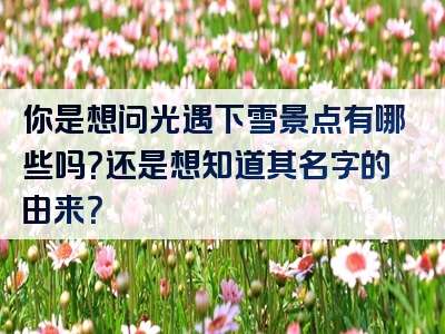 你是想问光遇下雪景点有哪些吗？还是想知道其名字的由来？